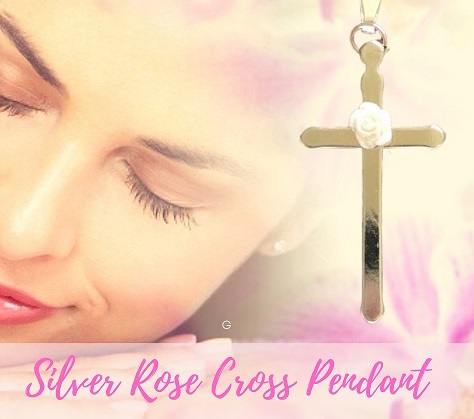 Silver Cross Pendant With Rose