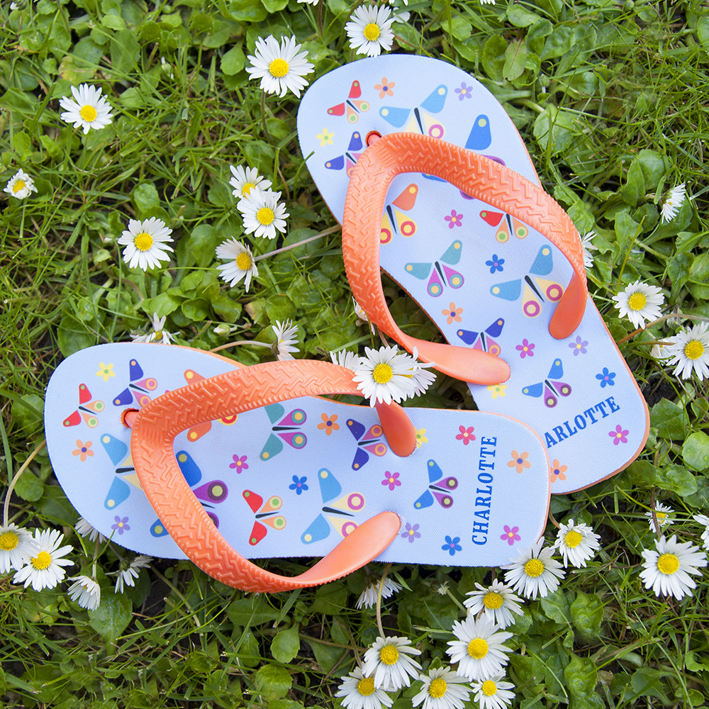 Fluttering Butterfly Childs Personalised Flip Flops 