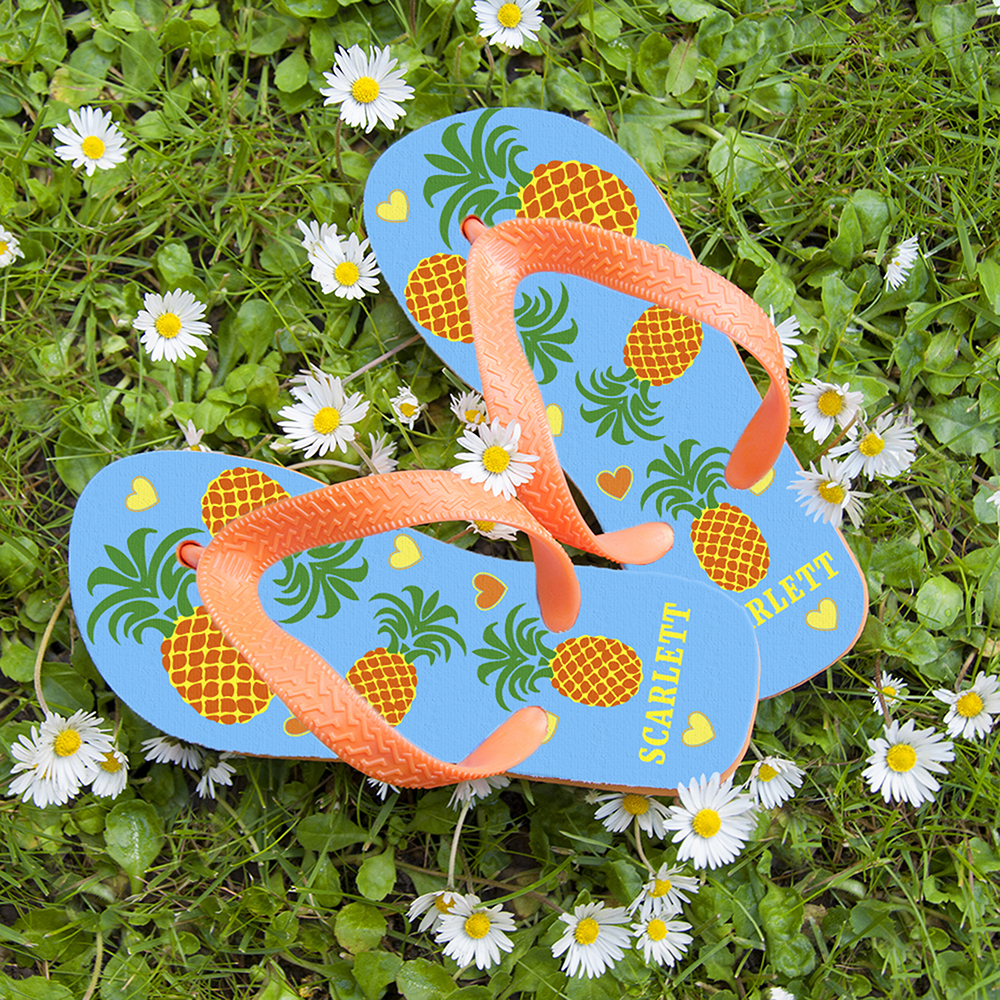 Partying Pineapples! Child's Personalised Flip Flops
